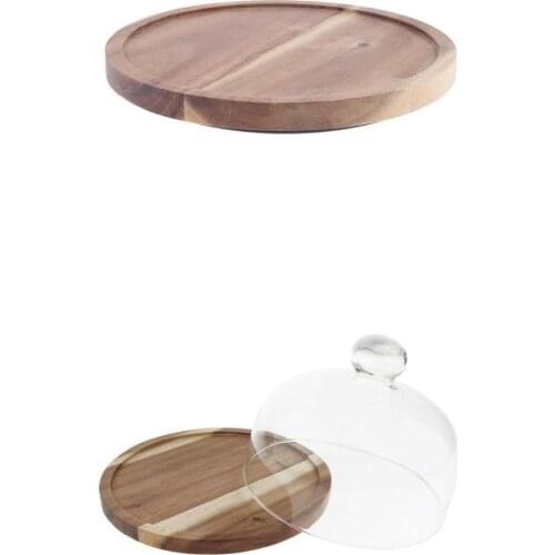 2x Acacia Wooden Rotating Serving Tray Cake Fruit Tea Plates Round S W/ Lid