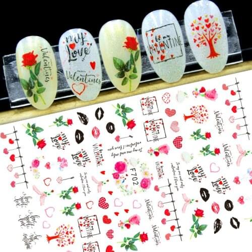 3D Nail Sticker Spring Autumn Self-Adhesive Glue Stickers Love Heart Lip Rose Flower Stickers for Manicure Nail Art Decoration