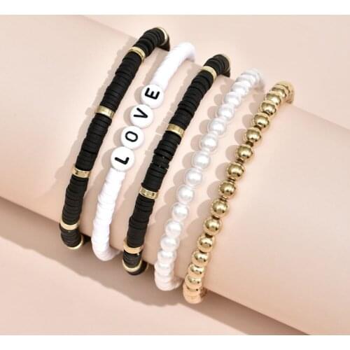 5pcs/Set Clay Bracelet Bohemian Ethnic Hamdmade Multicolor Bracelet For Women Fashion Soft Pottery Retro Pearl Beads Bracelet