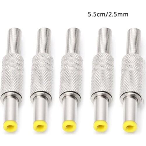 5 Pcs 5.5x2.5mm DC Power Jack Male Plug Metal Connector Adapter With Yellow Head