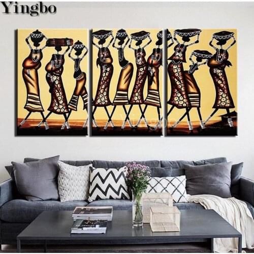 5d diy full square drill diamond embroidery Abstract african woman 3 panel set diamond painting cross stitch rhinestone icons