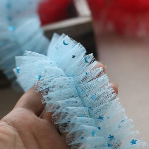 6CM wide small stars and moon printing encrypted mesh gauze pleated lace DIY hats shoes edge decoration