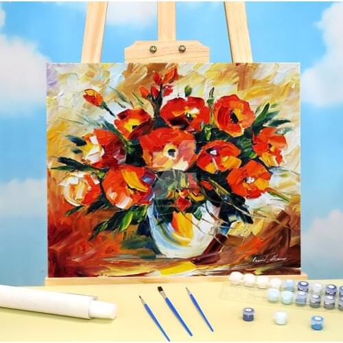 Red Flowers Coloring By Numbers Painting Set Oil Paints 40*50 Oil Painting Loft Picture For Children Art