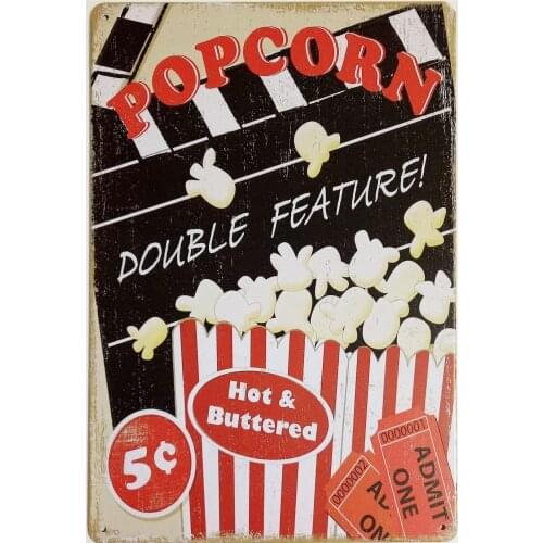 ERLOOD Popcorn Double Feature Hot&Buttered Retro Vintage Decor Metal Tin Sign 12 X8 Inches