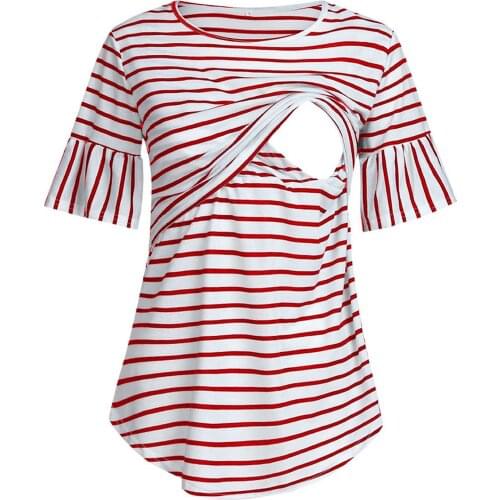 Maternity Tee Plus Size Womens Clothing Summer T-shirt Short-sleeved Stripe Nursing Clothes Maternity Top Pregnancy T Shirts