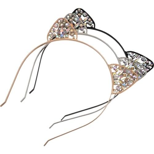 Cat Ears Headband Rhinestone Cat Headbands Crystal Hair Hoop Women Girls Kids Party Decoration Headdress Cosplay Headwear