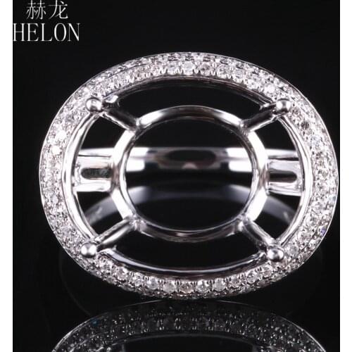 HELON Solid 14K White Gold Natural Diamond Engagement Fine Jewelry Semi Mount Ring Setting Fit Oval Cut 11.4x14.3mm -13x16mm