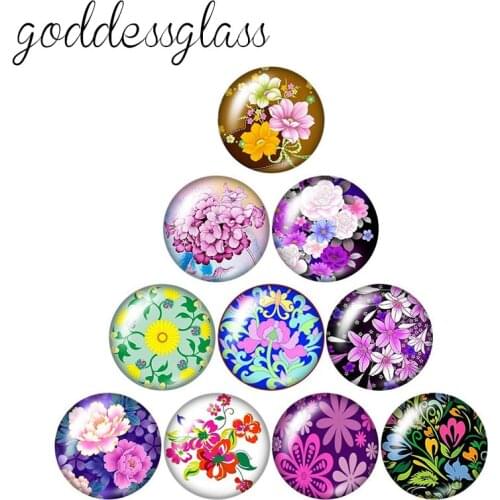 Beauty Flowers pattern 10pcs mixed 12mm/18mm/20mm/25mm Round photo glass cabochon demo flat back Making findings