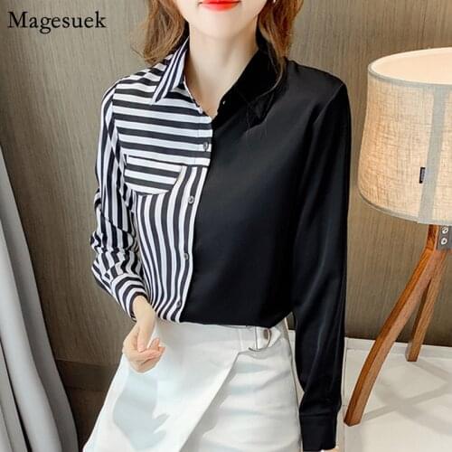 Fashion Office Lady Striped Blouses Women Single-breasted Long Sleeve Woman Shirt Korean Elegant Loose Tops Female Blusas 11703