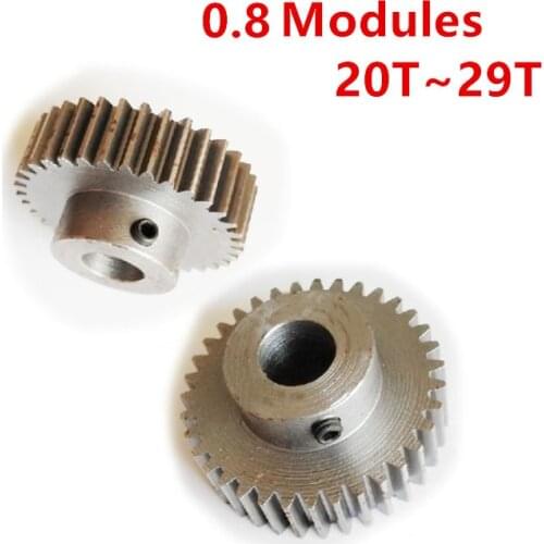 Carbon Steel 0.8 Modulus 20T-29T Tooth Hole 3/3.17/4/5/6/6.35/7/8mm for Rack and Pinion Fittings