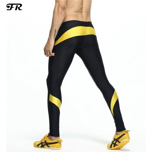 FR Mens Stitching Long Pants,Mens Tights Stretch Leggings,Mens Pants