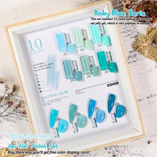 Eleanos 10pcs Bright Candy Blue Serie Nail Gel polish Set Need Primer Base Top Matte Coat Gel All For Manicure 15Ml Free Card