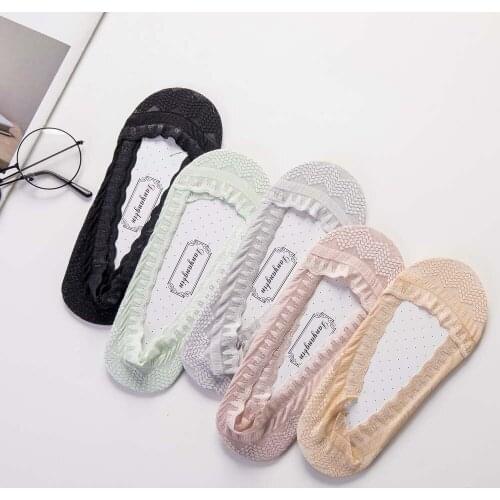 New Shallow Mouth Invisible Silicone Boat Socks Women Pure Cotton Bottom Lace Anti-Slip Hosiery Summer Thin Breathable Socks