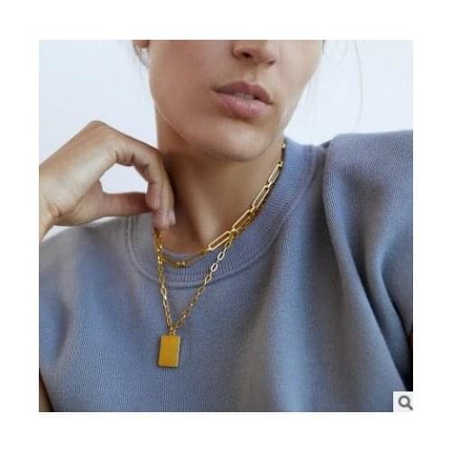 52118 new two piece square pendant with one necklace punk personalized gold sweater chain