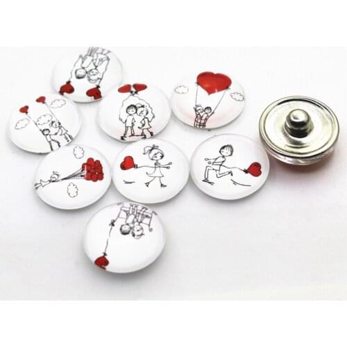 New arrive 10pcs Mix Romance Lover Heart Snap Buttons Fit 18mm Glass Snap Bangle Bracelets Diy Snap Jewelry Buttons Charms