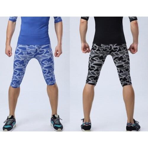 New Arrival Leopard Print Men Running Pants Quick Dry Breathable Sports Calf Length Pants Male Fitness Capri Pant Free Shipping