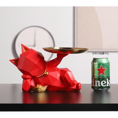 Cute Geometry Fatty Cat Statue Tray Resin Modern Home Decor Snack Keys Organizer Tray Lucky Wealth Cat Figurines Office Decor