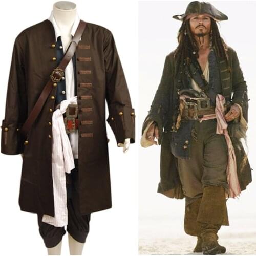 Pirates Costume Jack cosplay Sparrow Cosplay Costume Jacket Vest Belt Shirt Pants Halloween Cosplay Costume Custom Made