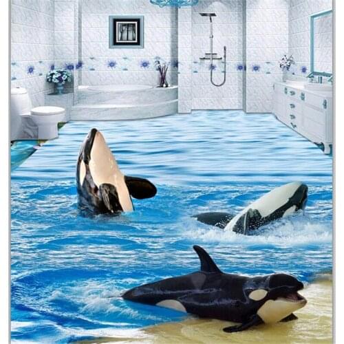 Beibehang Custom floor painting 3D dolphins spray waves 3D living room self-adhesive flooring tiles to paint papel de parede