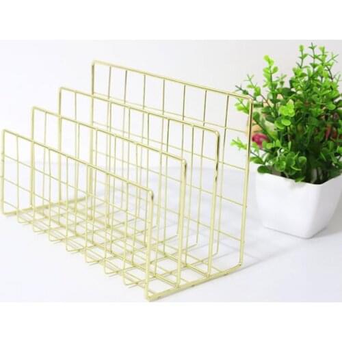 Durable and Convenient Wrought Iron Metal Three Grid Bookshelf Book Stand Desktop Decoration File And Book Organizer