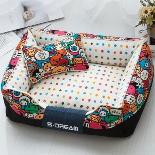 Dogs Bed for Small Dog 2020 Winter New Graffiti Printed Dog House for Large Dogs Removable & Washable Dog Sofa for Puppy