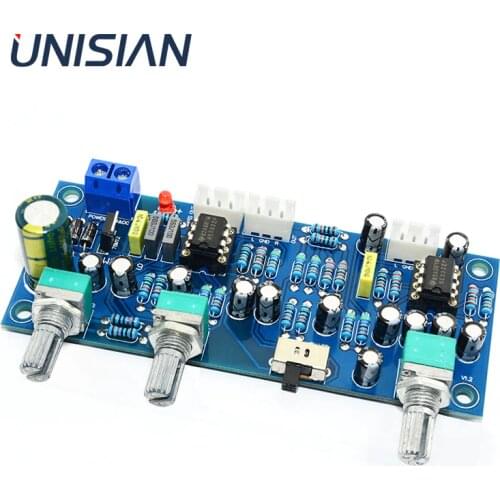UNISIAN 2.1channels Low Pass Bass Filter PreAmplifier Board NE5532 Op-amp HIFI audio Pre-amplifier 2.1 tone board for Amplifier