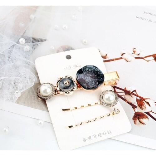 3PCS/Set Korea Alloy Hair Clips Pearls Hairpins Geometric Flower Barrett Rhinestone Women Hair Accessories Gold Color Hairgrip