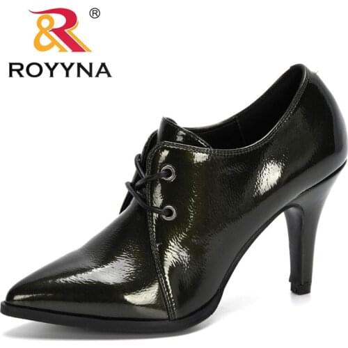 ROYYNA 2020 New Designers Lace Up Women Pumps Pointed Toe Shoes High Heel Patent Leather Lady Ankle Boots Office Work Footwear