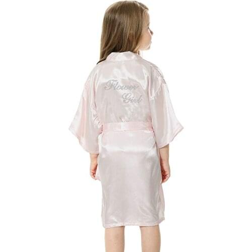Fashion Kid Flower Girl Wedding Party Mini Bride Bridal Satin Solid Bath Robe Yukata Rayon Silk Sexy Sleepwear Children Dressing