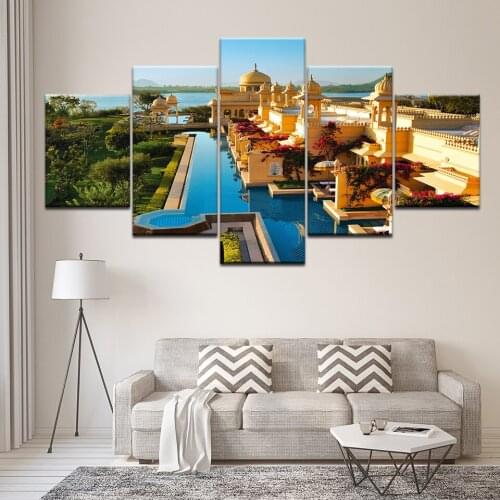 5 Pieces Frame Canvas Hotel Swimming Pool Painting Landscape Quadros Decoration Oil Picture Scenery Wall Art Picture for Living