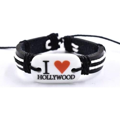 California Resin Cowhide Woven Bracelet Retro Pattern Color Flag Color Line Matching Leather