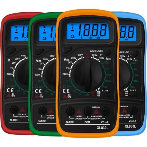 Digital Multimeter XL830L LCD Backlight AC/DC Voltmeter Ammeter Diode/Transistor P-N Junction/Transistor HFE Tester Multimeter