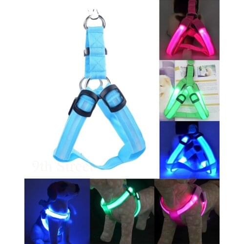 DHL 50PCS Pets LED Puppy Dog Safety Leash Rope Belt Collar Pet Leash Harness Flashing Light