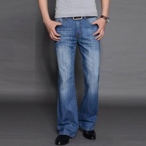 Spring Autumn Mens Business Casual Boot Cut Jeans Mid Waist Flare Jeans Men Bell Bottom Pants for Men Slim Flared Denim Trousers