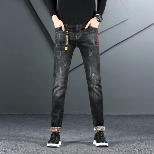 American Fashion Men Jeans Slim Fit Embroidery Ripped Jeans Men Patchwork Spliced Designer Hip Hop Jeans Elastic Pencil Pants