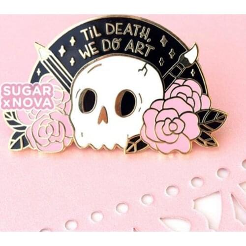 YAOJIE Til Death We Do Art Floral Skull Brooch Pins Enamel Metal Badges Lapel Pin Brooches Jackets Fashion Jewelry Accessories