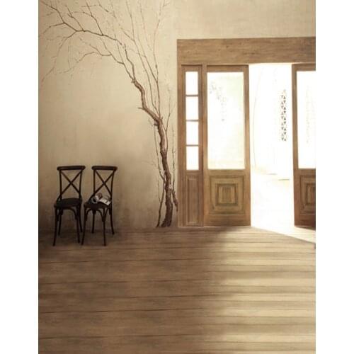 5x7ft Wooden Floor Room Chair Tree Photography Backdrops Photo Props Studio Background