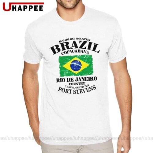 Printed RIO DE JANERIO Brazil Flag T Shirt for Men Bespoke Short Sleeved Full Cotton O Neck Tee Shirt