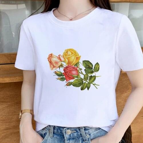 Flower T-shirts Women Roses of Different Colors Graphic Casual T Shirt Summer Tshirt Female Trendy Creative Beautiful Clothes