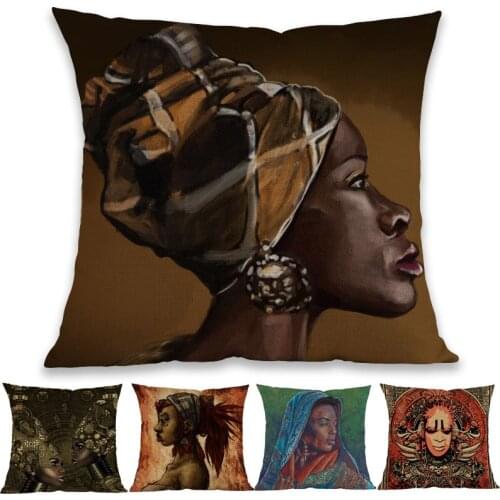 Oil Painting African Girl Lady Black Women Home Art Decoration Sofa Throw Pillow Case Tribal Totem Cushion Cover 45x45cm