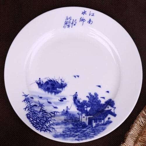 6inch Jingdezhen Ceramic Dinner Plates Blue and White Porcelain Landscape Pattern Ceramic Food Plate Bone china Dish Round Tray