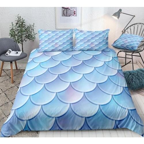 Fishes Scale Bedding Set Blue Scales Bed Linen Mermaid Duvet Cover Set Girl Boy Bed Set Microfiber Home Textile Scale Bedclothes