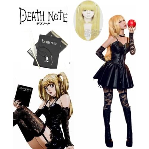Amane Misa Costume Anime Death Note Misa Amane Cosplay Costumes Imitation Leather Sexy Tube Tops Lace Black Dress Uniform Outfit