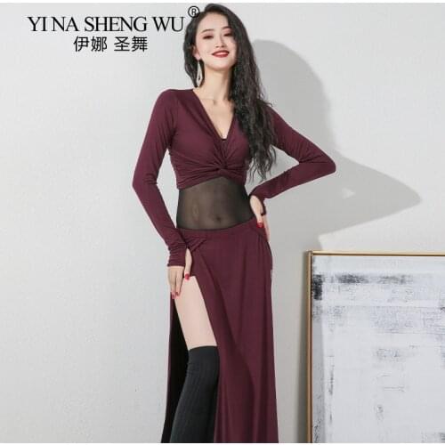 Oriental Dance Suit Sexy Top Long Sleeve Split Skirt Practice Clothes Female Elegant Shirt Profession Performance Clothing Set