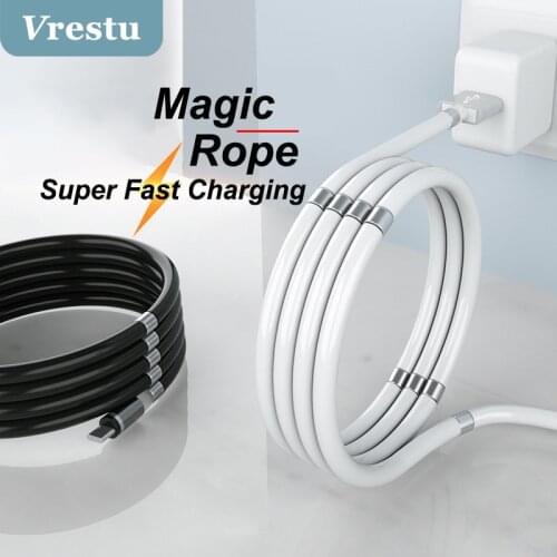 Magnetic Cable Type C Micro USB Magic Rope Wire Fast Charging Data Sync Cord for Samsung Xiaomi Redmi Charger Magnet USB-C Cord