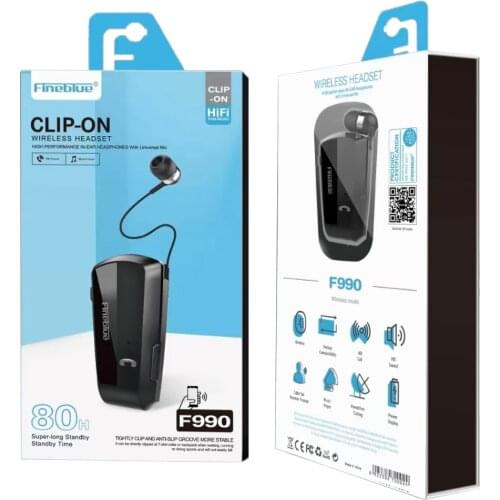 Fineblue F990 Wireless business Bluetooth Headset Sport Driver Earphone Telescopic Clip on stereo earbud Vibration