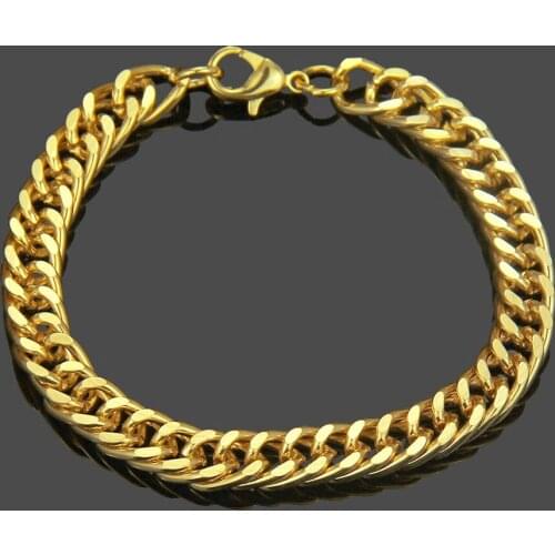2021 Hip Hop Male Gold Color Stainless Steel Cuban Chain Link Bracelet for Women Men Fashion Jewelry Fashion Trend Wholesale