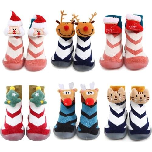 New Christmas Baby Toddler Non-slip Indoor Floor Anti-slip Slippers Babys Outdoor Breathable Cotton Thick Woolen Shoes