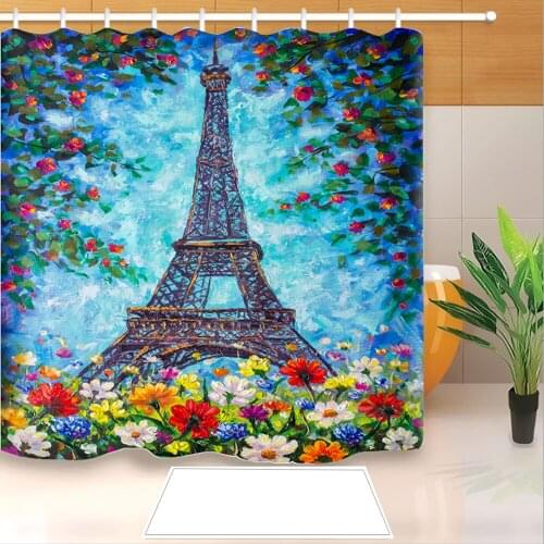 New Arrival Eiffel Tower 3D Print Shower Curtain Polyester Fabric Bathroom Curtain Waterproof Hook Bath Curtain 01