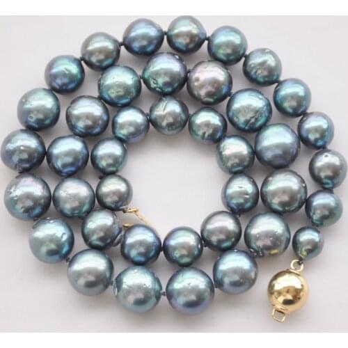 P7722 17" Lustre 12mm Peacock-Black Round KESHI Edison Pearl Necklace